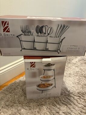 B. Smith 4-Piece Utensil Caddy Set & 3 Tier Serving Bowl Set